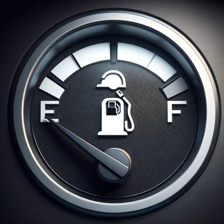 Fuel gauge displaying the word "EF," indicating an empty fuel level.