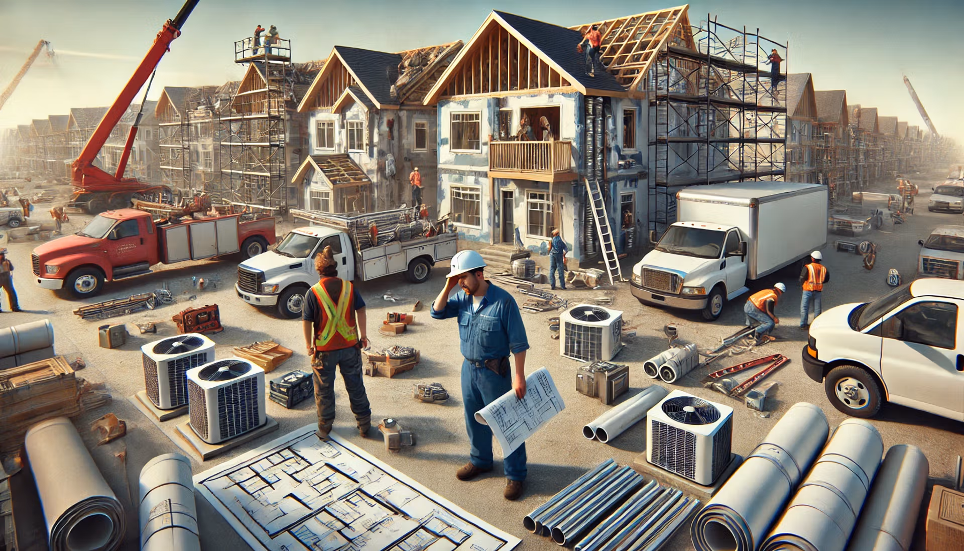 Several construction workers are collaborating on a construction site, utilizing tools and machinery to progress the project.