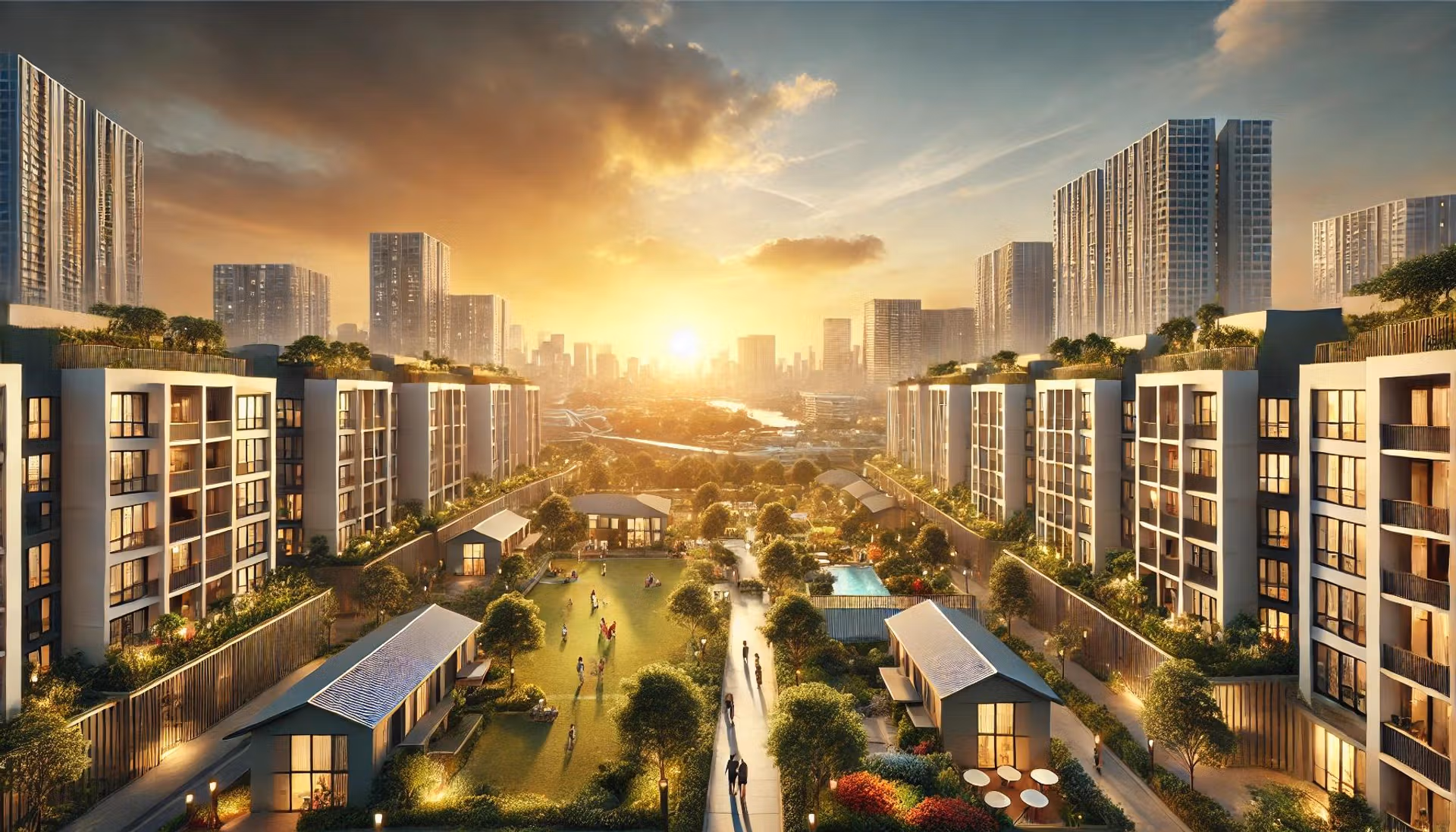 Conceptual illustration of a new urban park showcasing lush greenery, pathways, and areas for leisure activities.