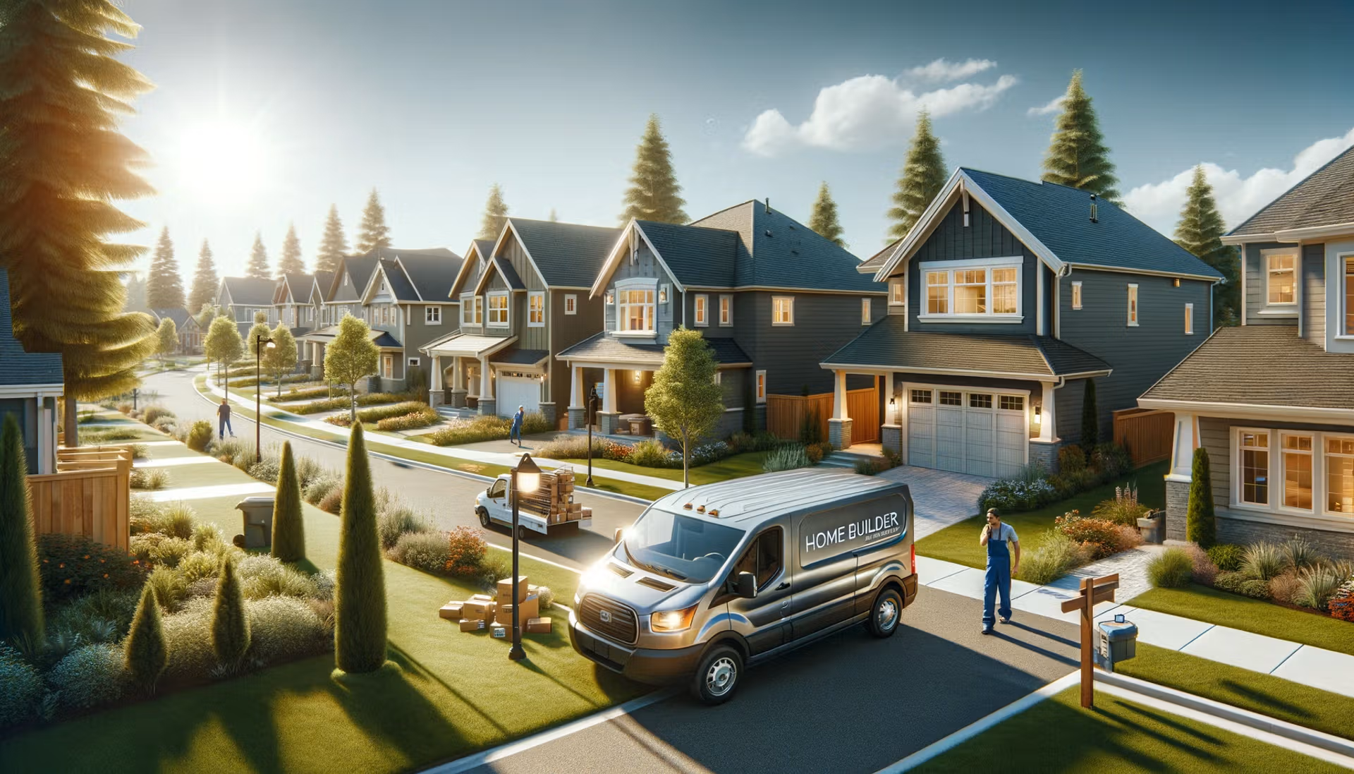 A van is stationed in front of a house, with the home's exterior and yard visible in the background.